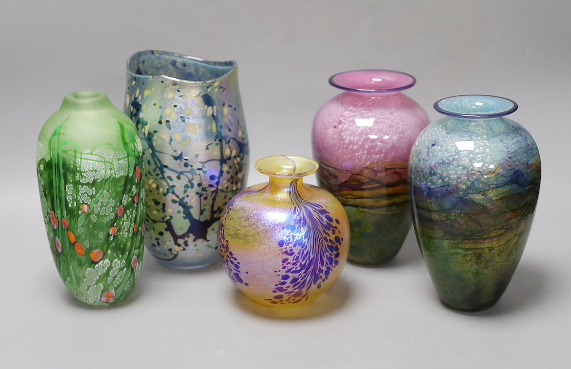 A group of five Studio glass vases - Norman Stuart Clarke, Siddy Langley, two Jonathan Harris and another signed NSC 03 (5)